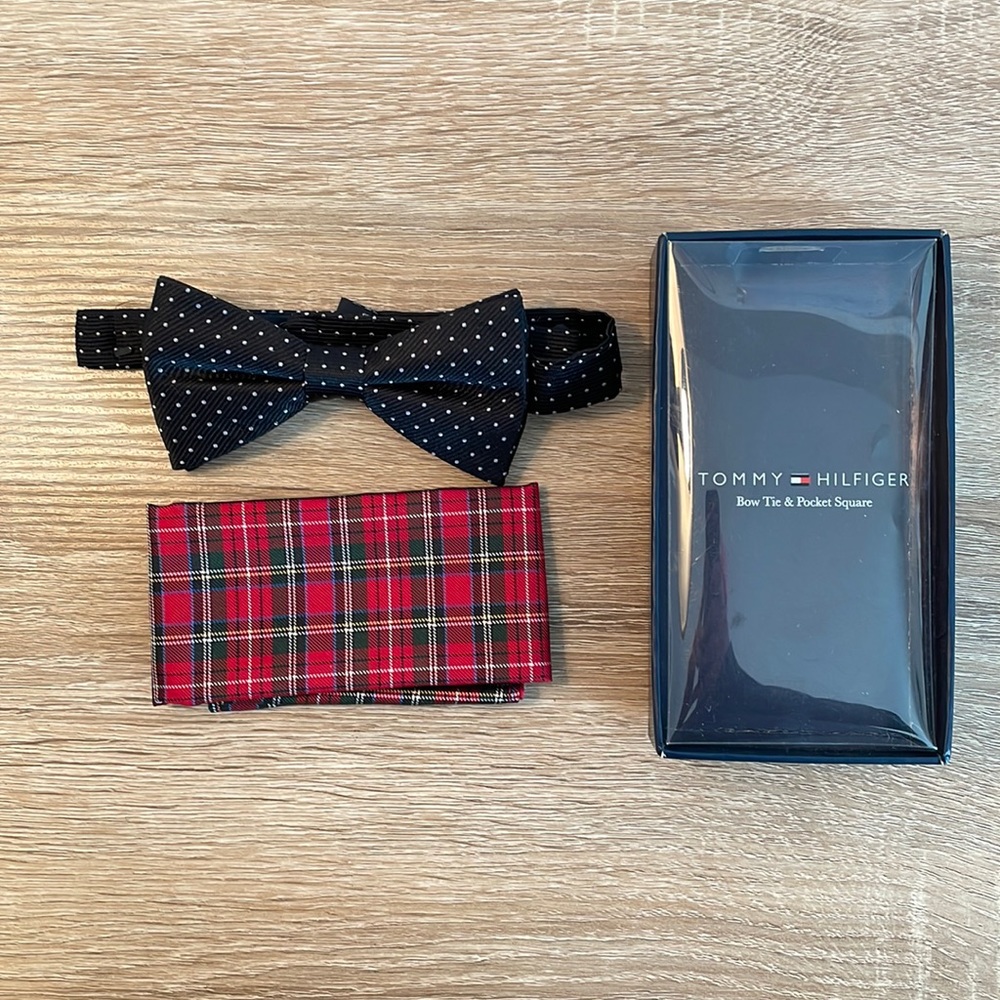 🔥 Tommy Hilfiger bow tie pocket square polka dot silk plaid NEW party formal